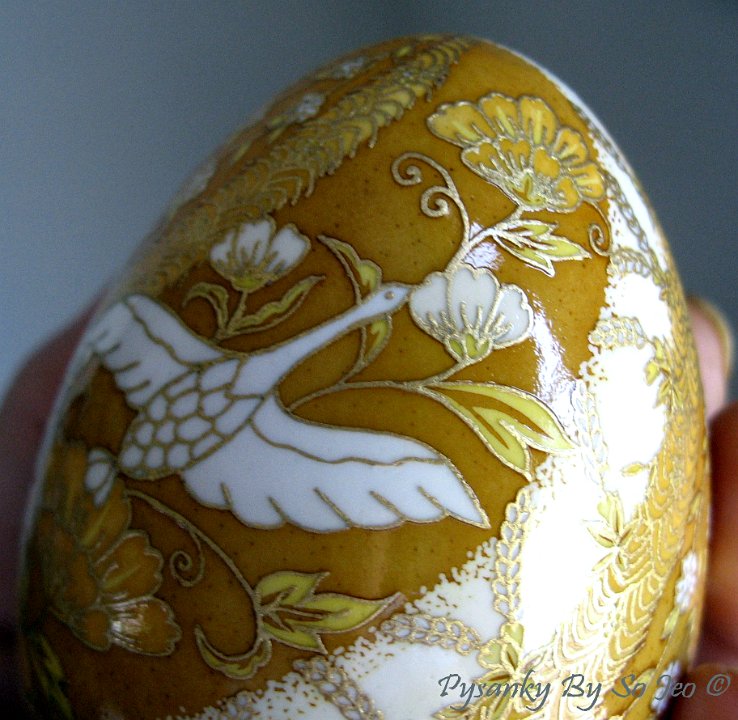  Spiral Birds and Blooms Chiyogami Ukrainian Style Easter Egg Pysanky by So Jeo